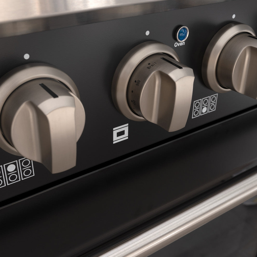 36" Slide-in Freestanding Gas Range & 5.2 Cu. Ft. Oven, 6 Burners. Matte Black, Matte Black & Stainless Steel