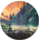 Abstract Sci-Fi City Watercolor, Photography Round Wall Art, 11"