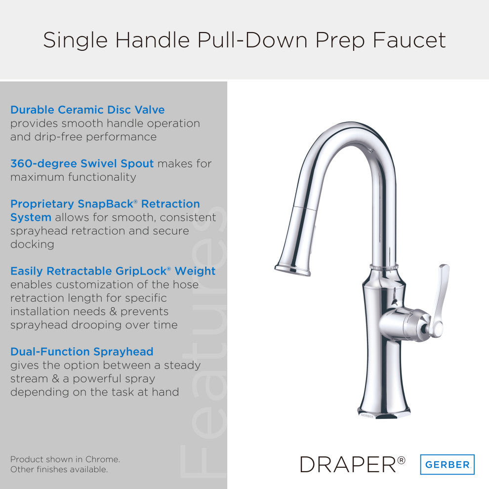 Draper Single Handle Pull-Down Prep Faucet, Stainless Steel
