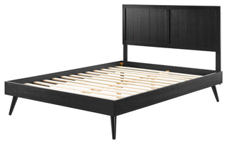 Platform Bed Frame, King Size, Wood, Black, Modern Mid-Century, Bedroom Master