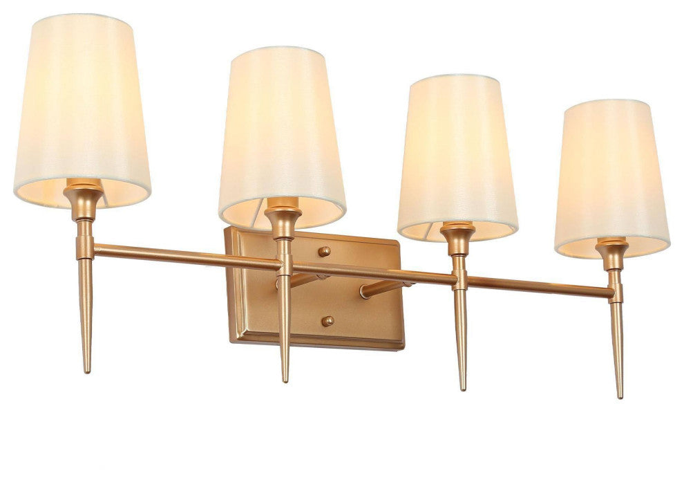 LNC Glod Traditional Bathroom Vanity Light With Fabric Shade, 4 Lights