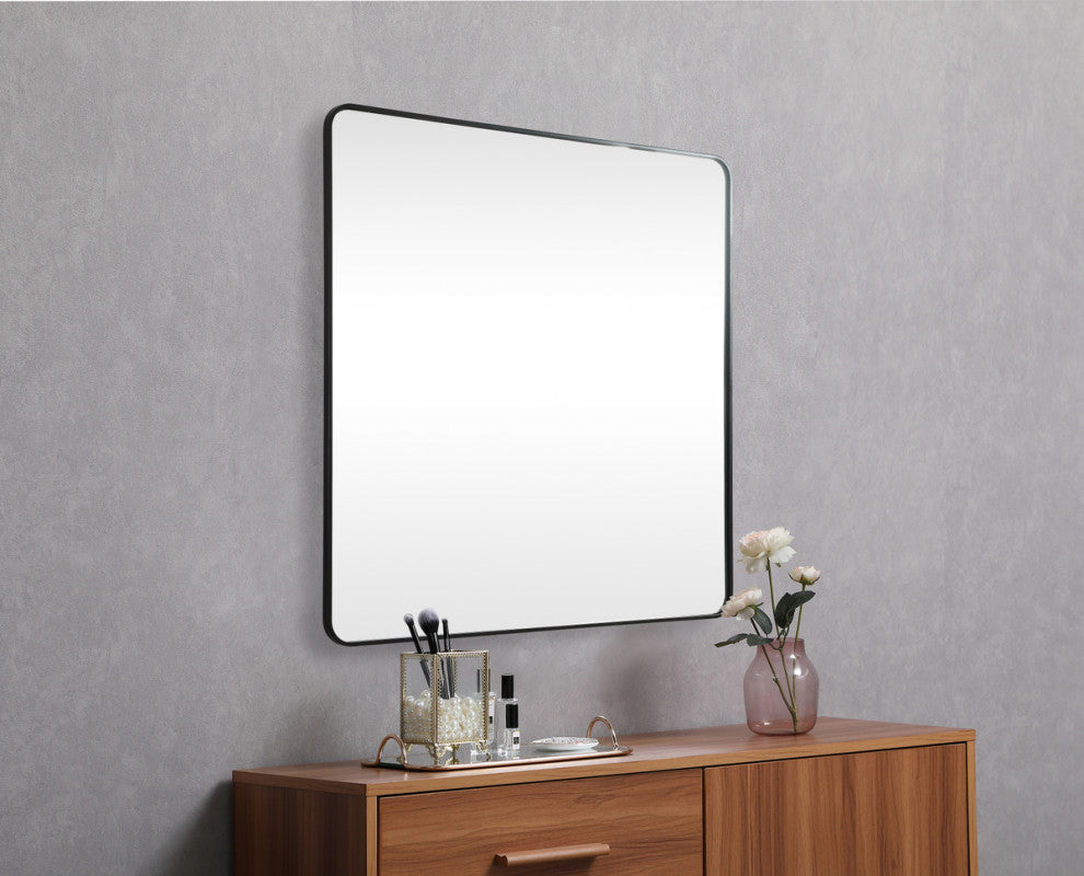 Ellis Soft Corner Metal Square Mirror 48x48 Inch, Black