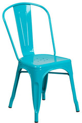 Crystal Blue Metal Indoor Outdoor Stackable Chair
