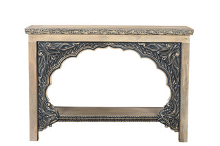 Sophia Carved Solid Wood Console Table, Beige/Black