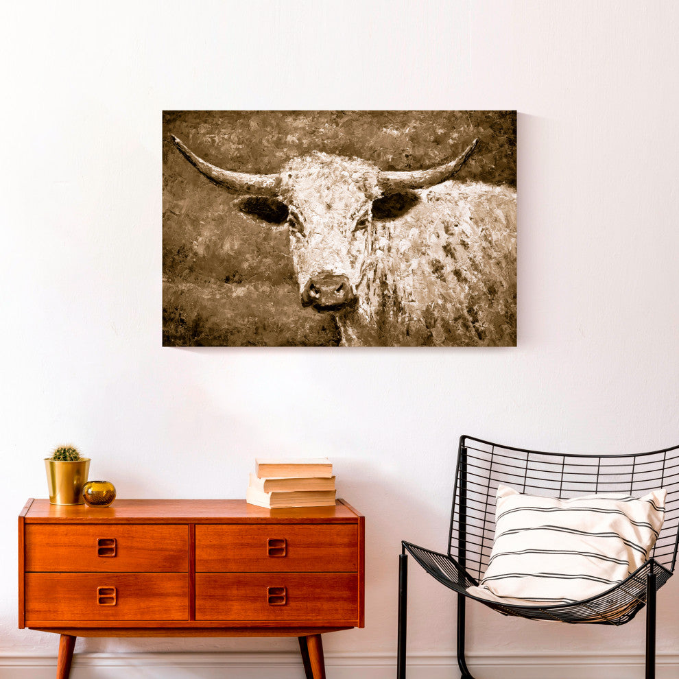 Sepia Bull 20x30 Canvas Wall Art