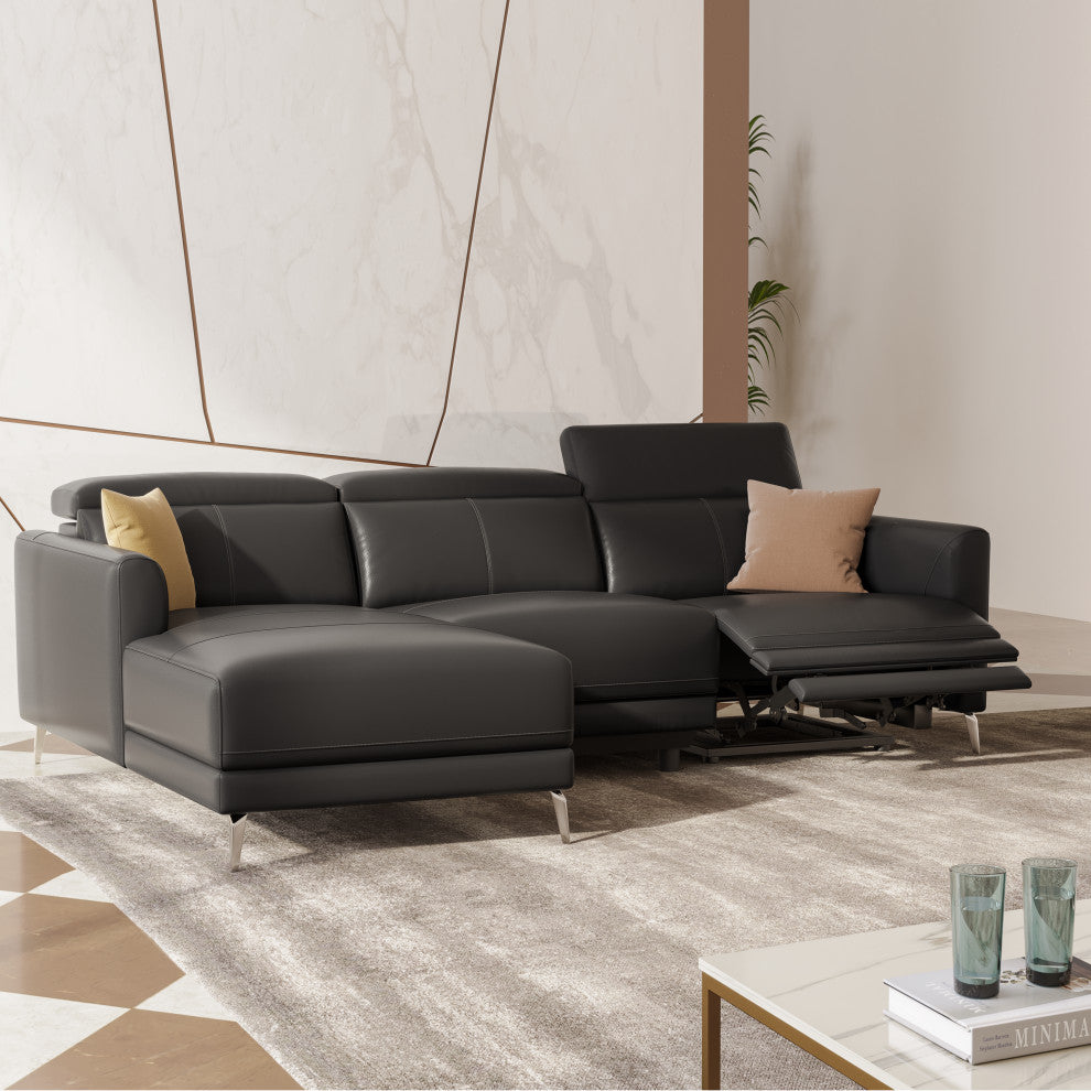 Valencia Andria Leather Reclining Sectional Sofa Left Hand Chaise, Black