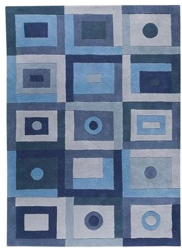 Hand Tufted Blue Wool Area Rug, 5'6"x7'10"