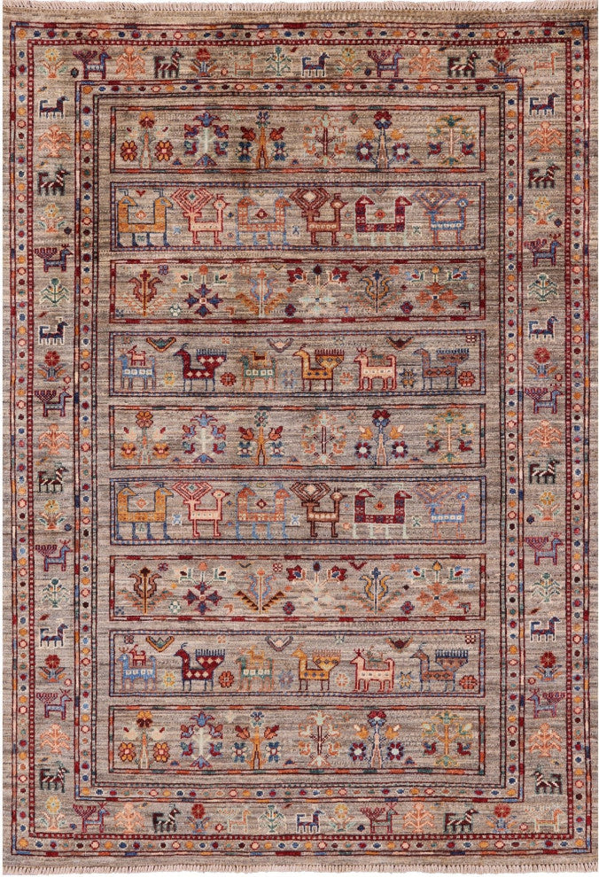 Handmade Persian Gabbeh Tribal Rug 4' 1" X 5' 11" - Q12513