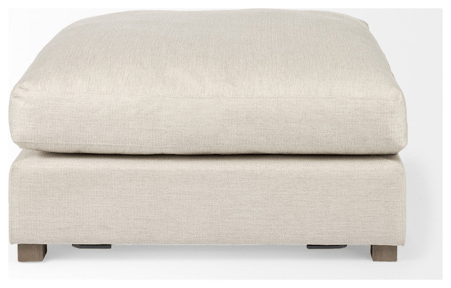 39" Beige Polyester And Brown Cocktail Ottoman