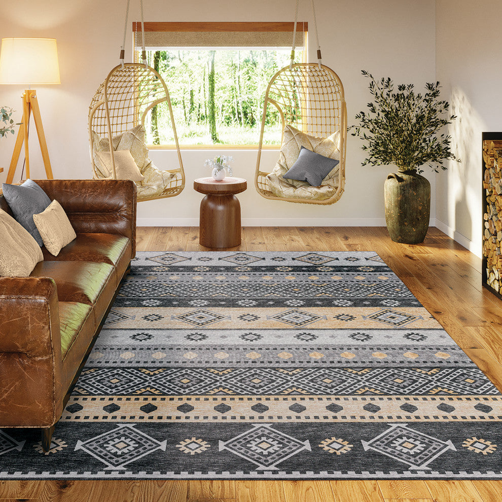Indoor/Outdoor Sedona SN12 Midnight Machine Washable 3' x 5' Rug