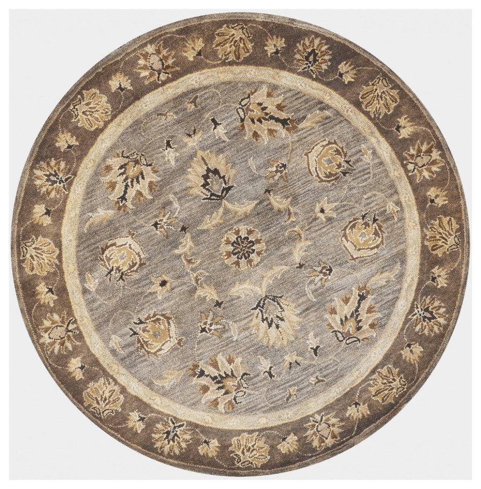 2' X 7' Grey Or Mocha Floral Vines Bordered Wool Runner Rug