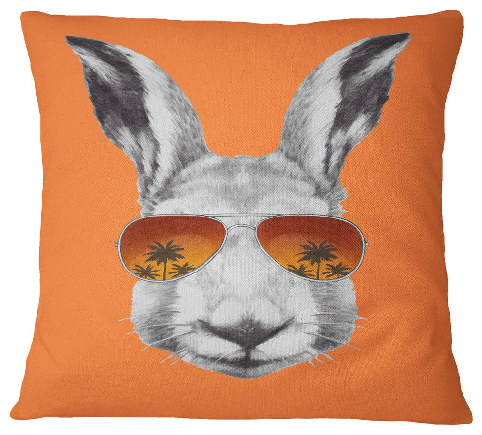 Funny Rabbit With Sunglasses Animal Throw Pillow, 18"x18"