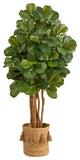 5' Fiddle Leaf Fig Artificial Tree, Handmade Natural Jute Planter With Tassels