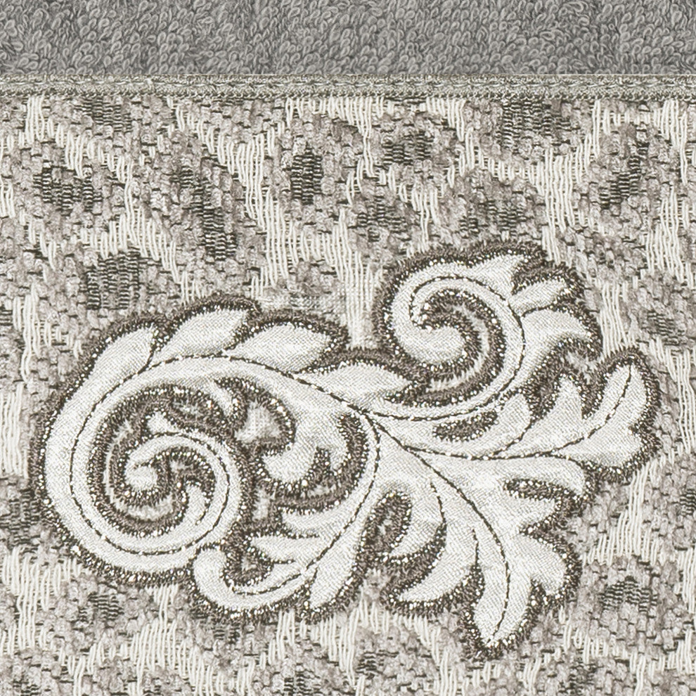 Linum Home Turkish Cotton April 2-Piece Embellished Hand Towel Set, Dark Gray