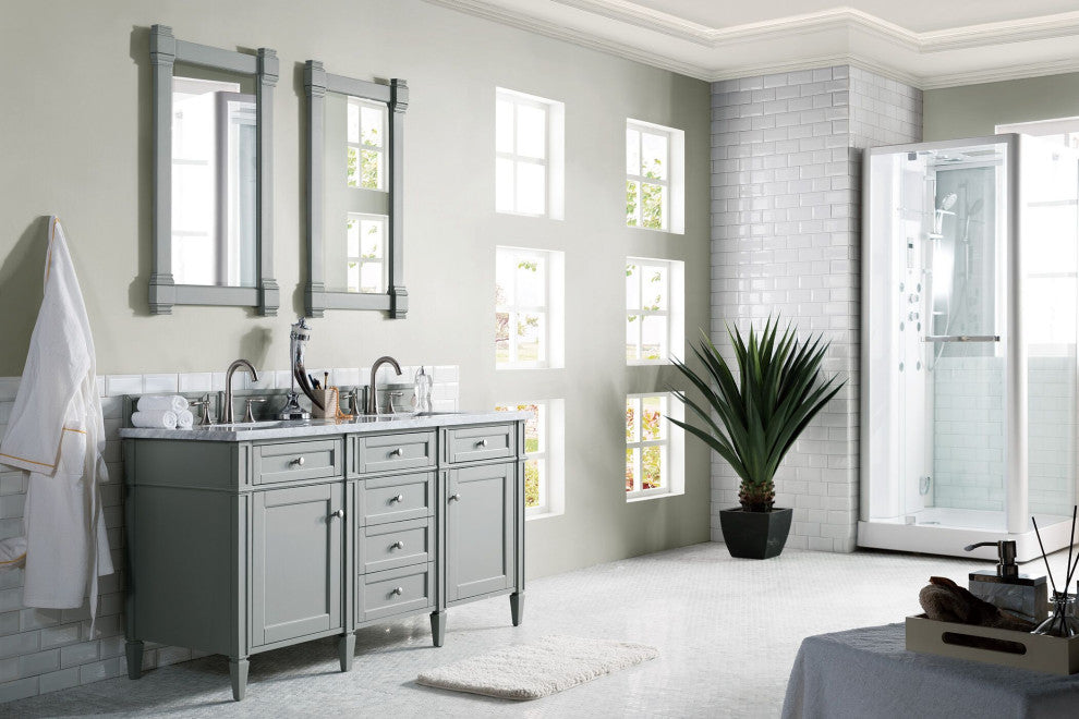 James Martin 650-V60D-UGR-3CAR 60" Double Vanity w/ Carrara Marble Top
