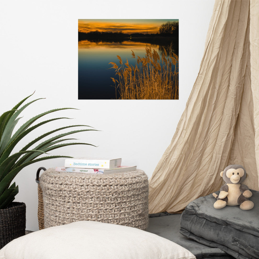 Farmhouse Art Decor: Sunset Reedy Point Landscape Photo Unframed Print, 16" X 20"