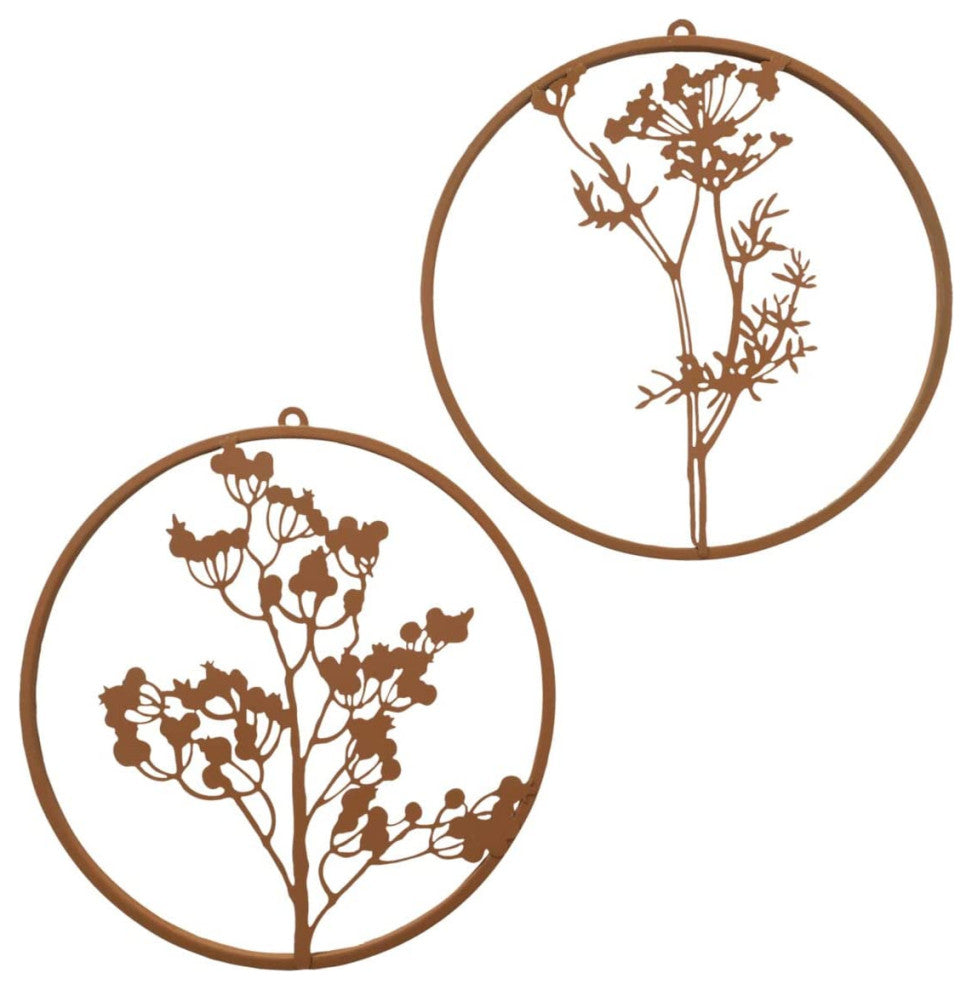 Modernist Abstract Meadow Flower Roundels, Set of 2