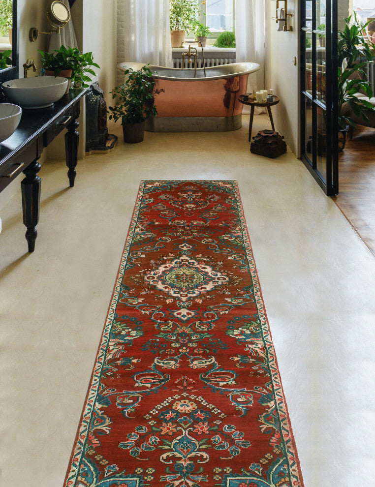 Fine Vintage Distressed Aimal Red/Beige Runner, 2'2x11'10