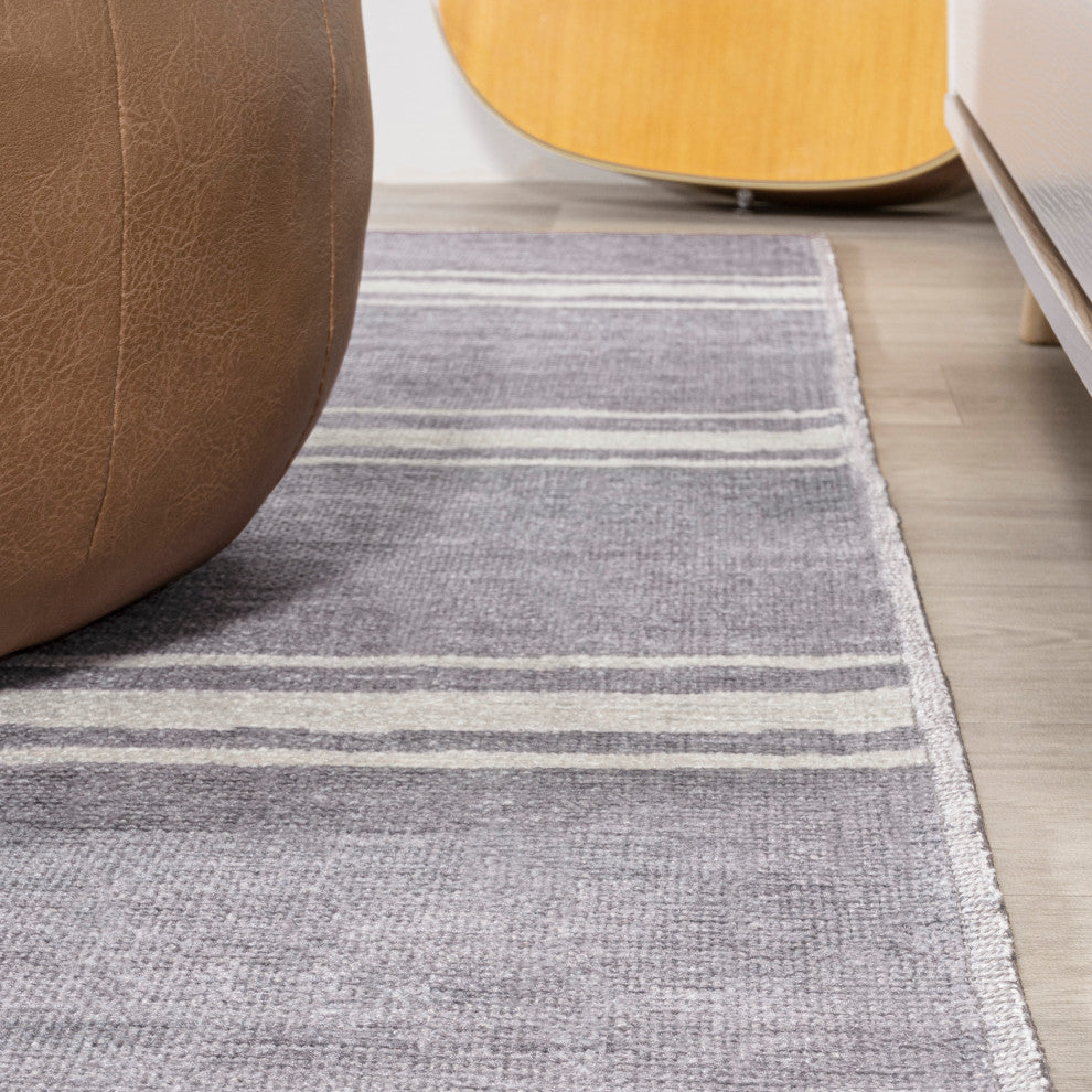 Bande Distressed Ticking Stripe Machine-Washable Area Rug, 9 X 12