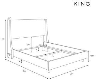 Tufted Sloped Wingback Bed, Nail Trim, Zuma White, King