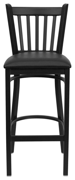 Black Vertical Back Metal Restaurant Barstool, Black Vinyl Seat