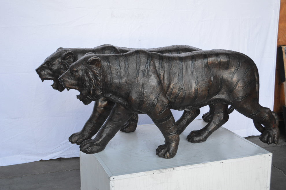Pair Of Tigers Bronze Statues