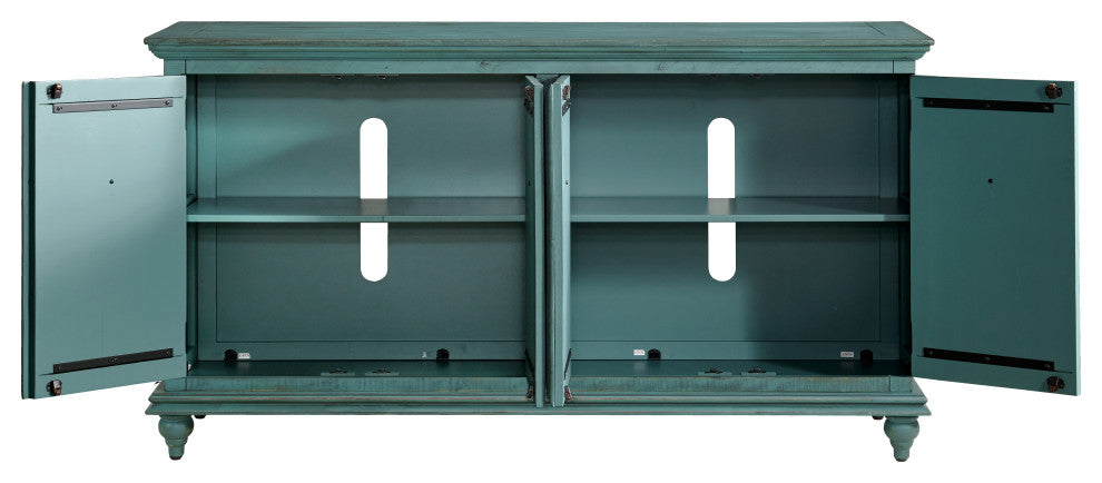Garden District Solid Wood TV Stand, Rustic Turquoise