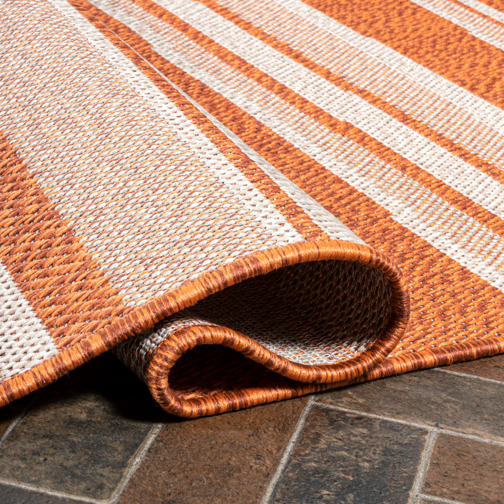 Castara Wavy Stripe Modern Indoor/Outdoor Area Rug, Orange/Cream, 2x8