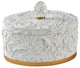 Benzara BM240880 Jewelry Box With Baroque Scroll Design/Crystal Accent, White