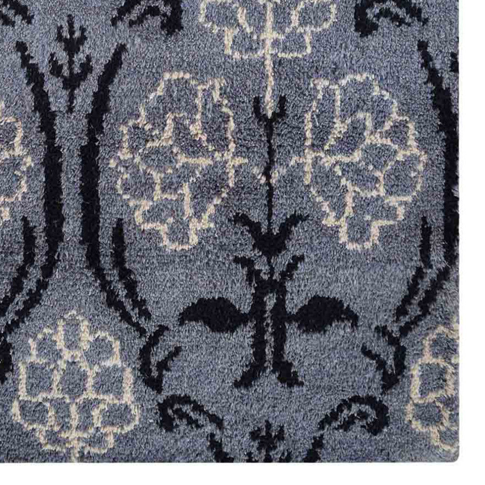 Hand Knotted Silk Area Rug Floral Gray Black