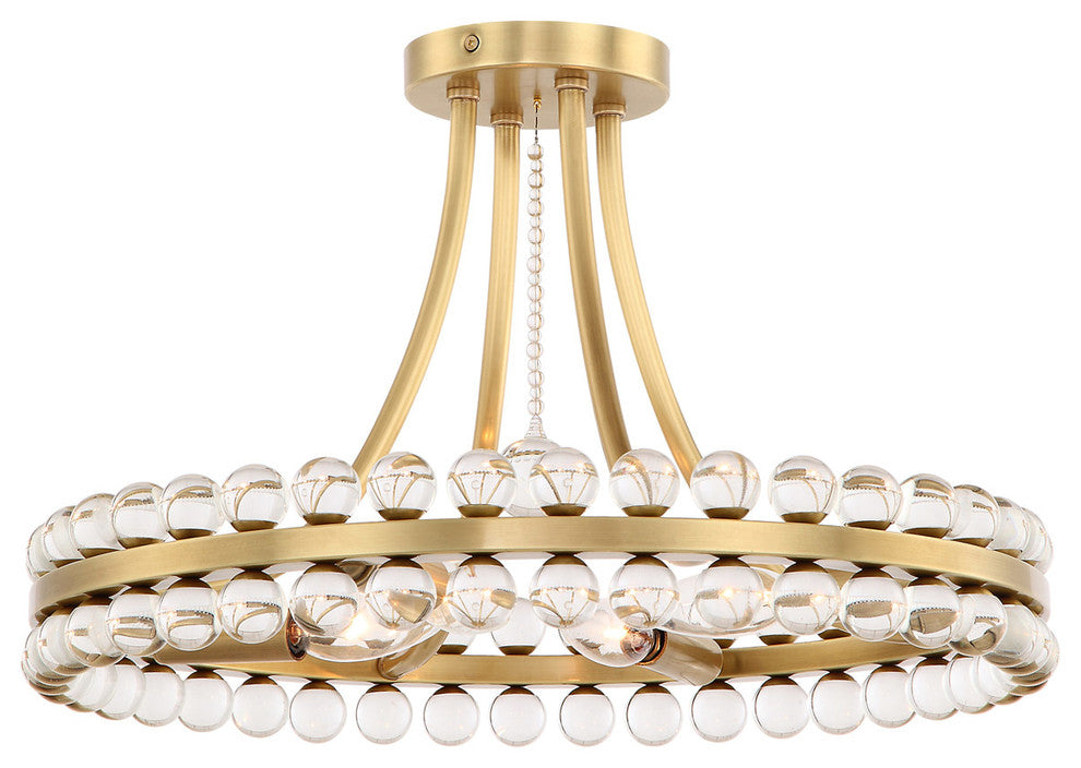 Clover 4 Light Ceiling Mount in Aged Brass with Clear Hand Cut Crystal