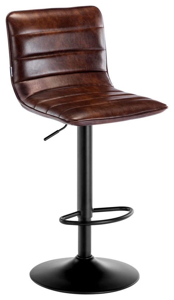 1 x Horizontal Stitched Faux Leather Bar Stool, Dark Brown