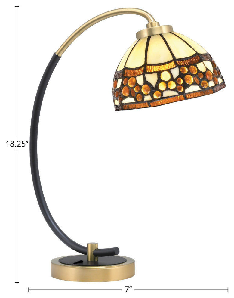 1-Light Desk Lamp, Matte Black/New Age Brass Finish, 7" Roman Jewel Art Glass