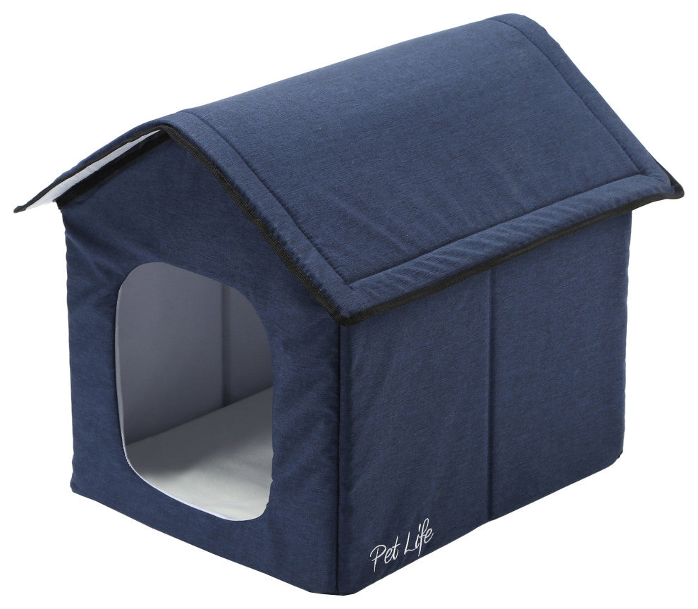 Pet Life "Hush Puppy" Heating and Cooling Collapsible Pet House, Navy, Small