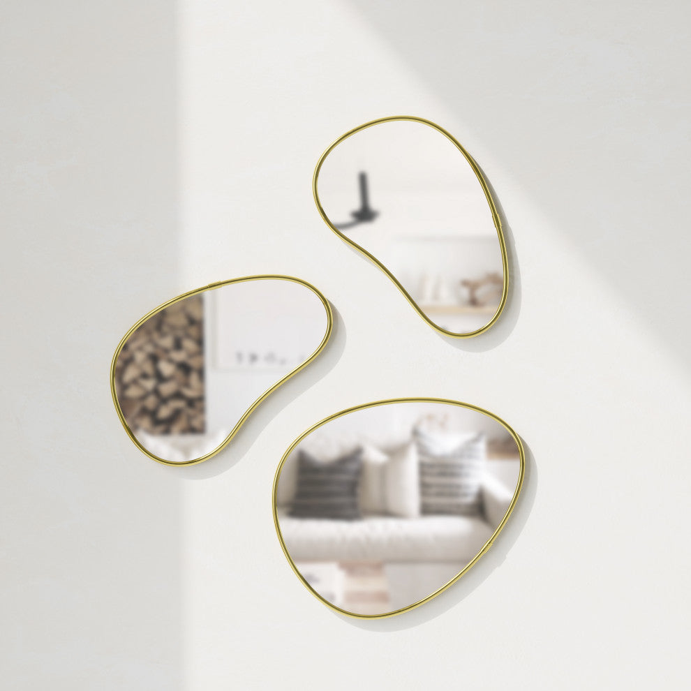 Umbra Hubba Pebble Mirrors, Set of 3 Various Brass