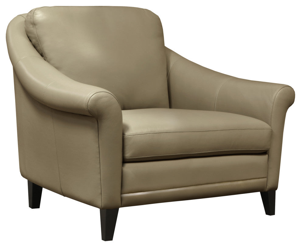 Sienna Genuine Leather Midcentury Modern Armchair, Beige