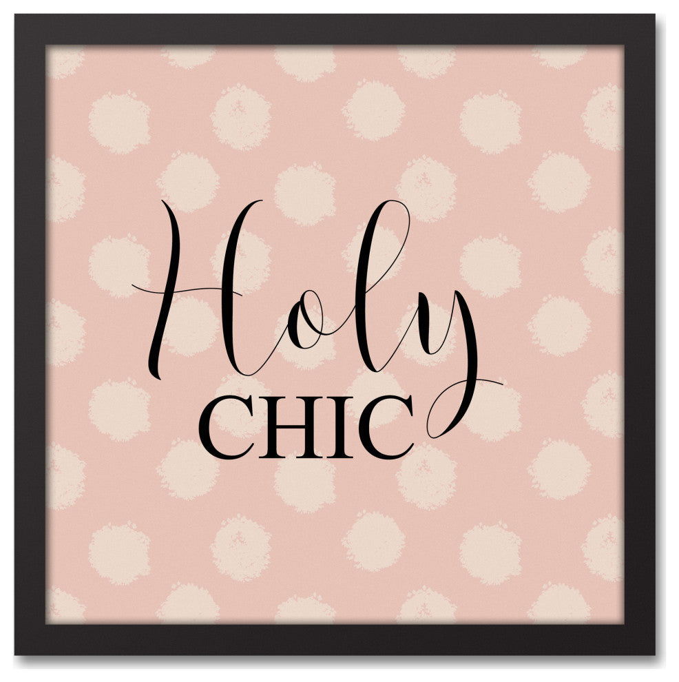 Holy Chic Cream Polka Dots on Pink 13.73x13.73 Black Framed Canvas