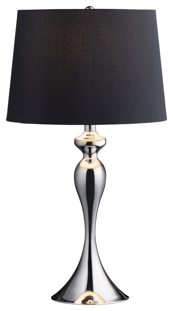 25.5"H Silver Steel Table Lamp Set with Black Silk Shade