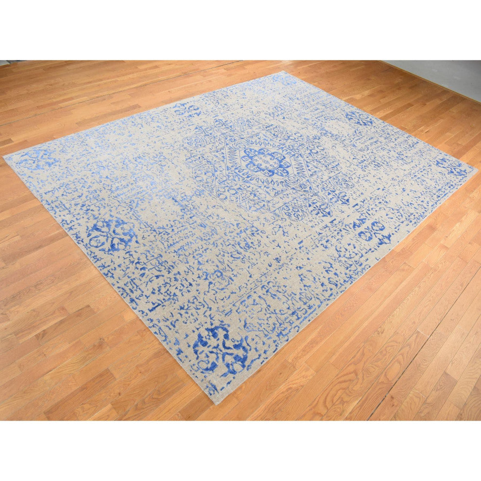 Bayern Blue, Hand Loomed, Wool and Art Silk, Mamluk Design, Rug, 8'9"x12'