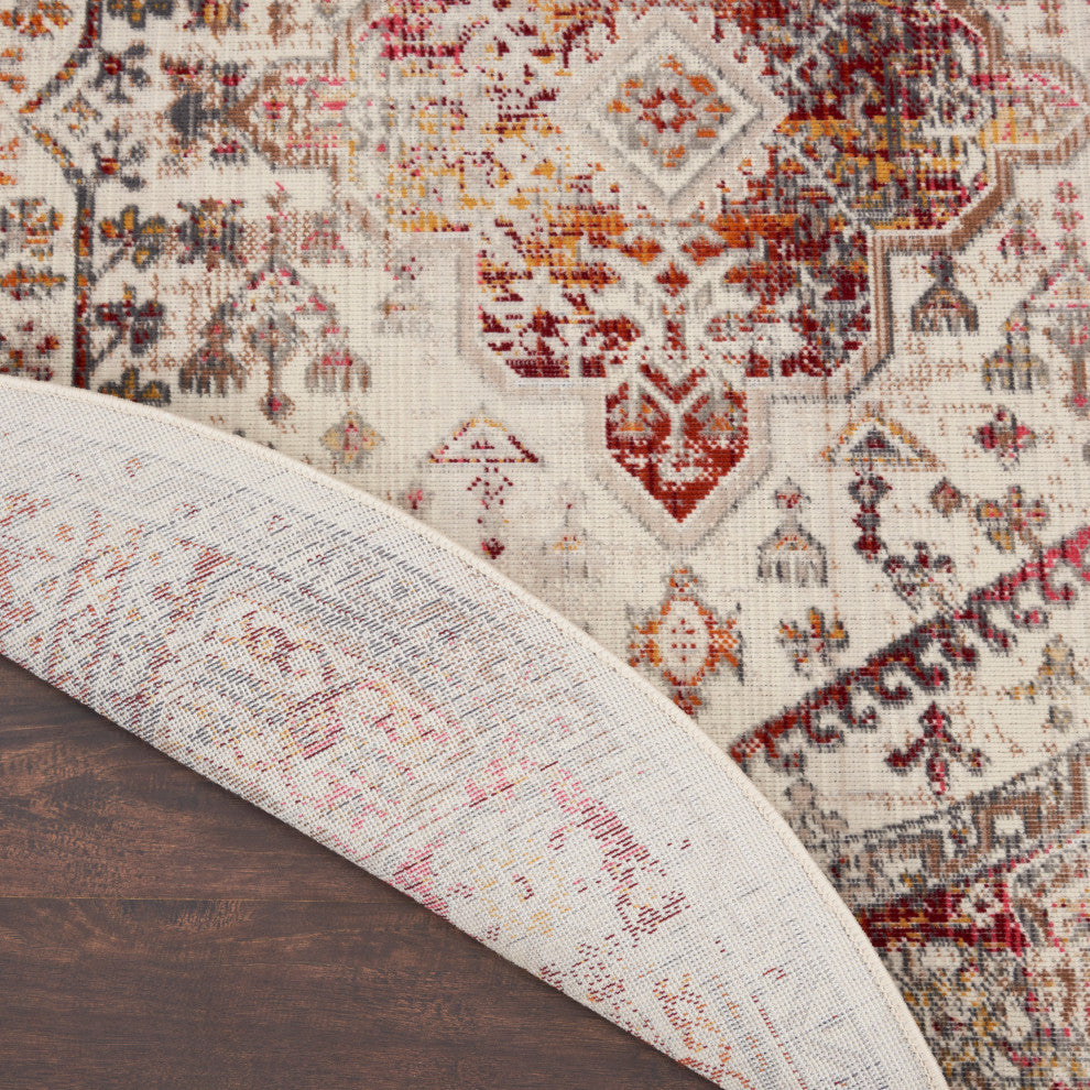 Nourison Vintage Kashan 4' x Round Ivory Red Vintage Indoor Area Rug