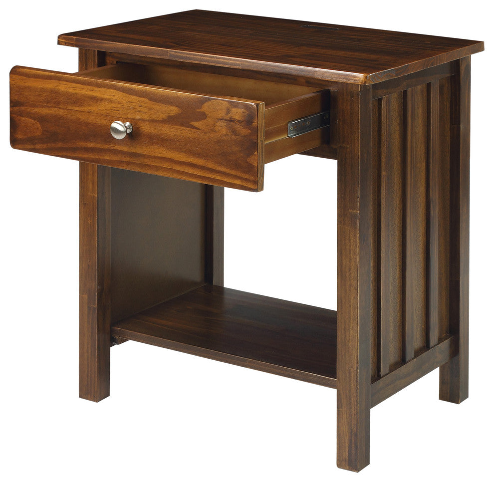 Vanderbilt Night Stand End Table With 4 Usb Ports, Warm Brown