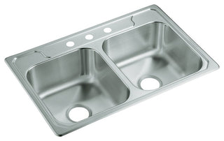 Sterling Middleton Double Bowl 3-Hole Drop-in Kitchen Sink, Stainless Steel