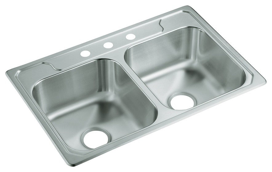 Sterling Middleton Double Bowl 3-Hole Drop-in Kitchen Sink, Stainless Steel