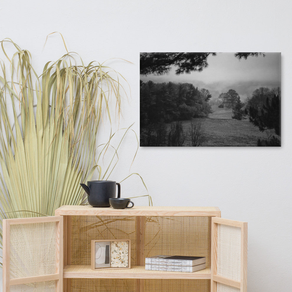 Mist of Valley Forge Black & White Landscape Canvas Wall Art Print, 24" X 36"