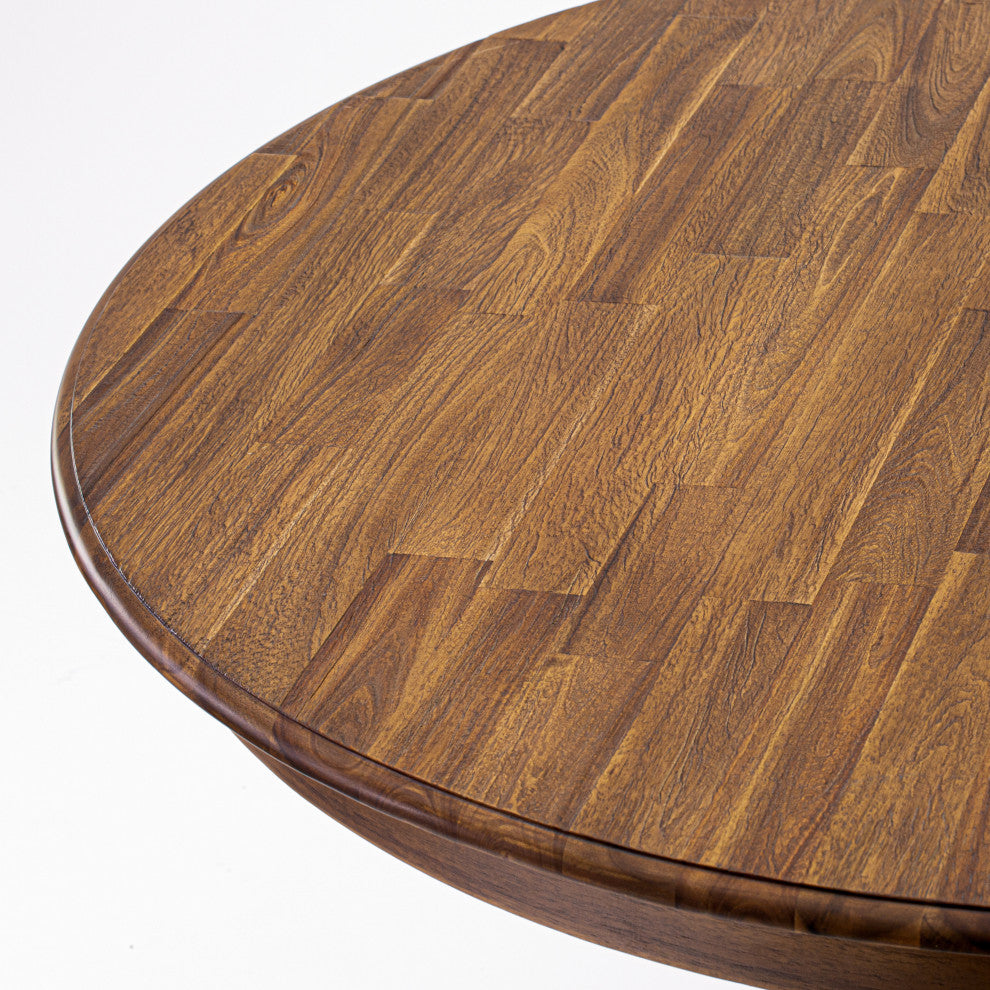 Round Dining Table, Rustic Rubberwood Table, Sandblasting Antique Walnut, 48"
