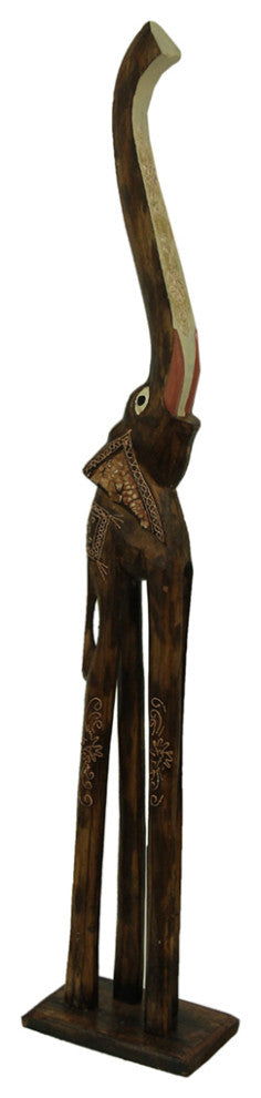 39" Tall Hand Carved Standing Wooden Elephant Statue