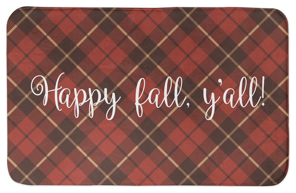 Happy Fall Y'all Plaid Bath Mat