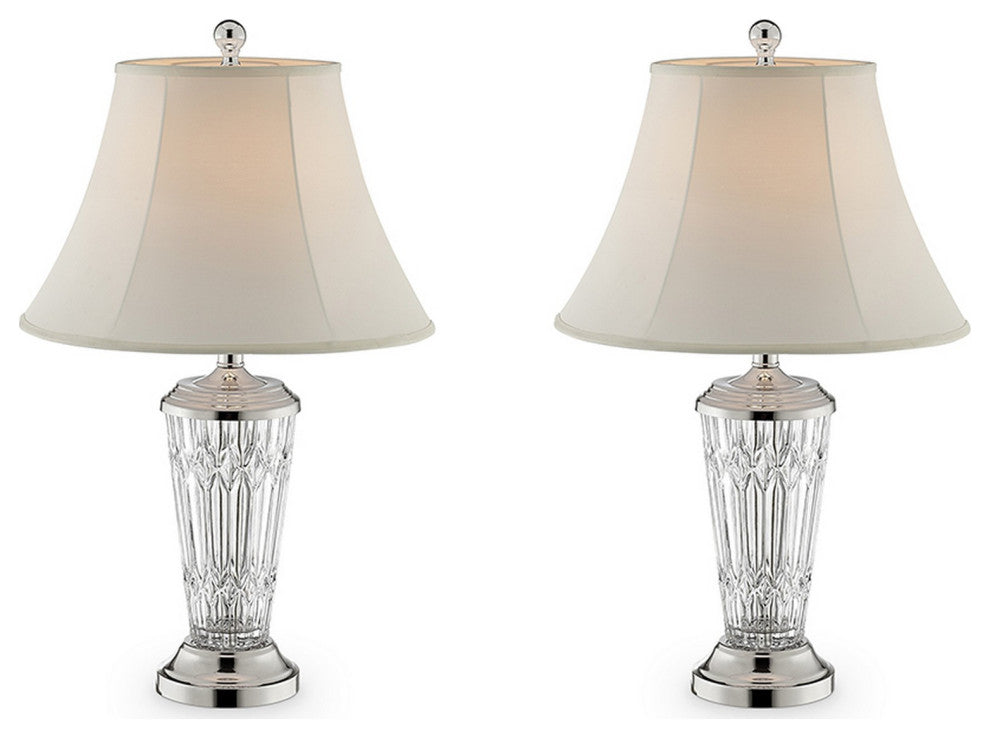 Benzara BM240443 Table Lamp With Semi Fluted Glass Base, Set of 2, Off White