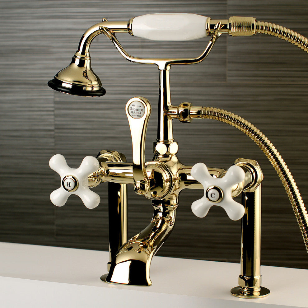 Aqua Vintage Deck Mount Clawfoot Tub Faucet, Polished Brass