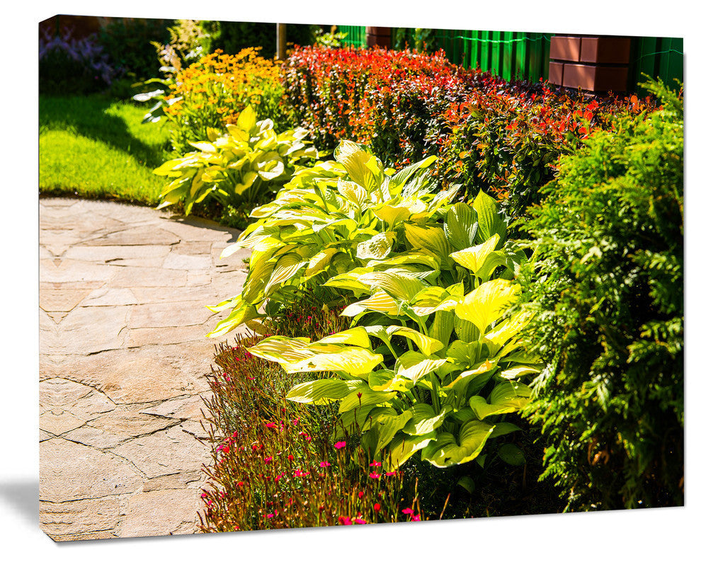 Modern Green Garden Design, Landscape Canvas Art Print, 40"x30"